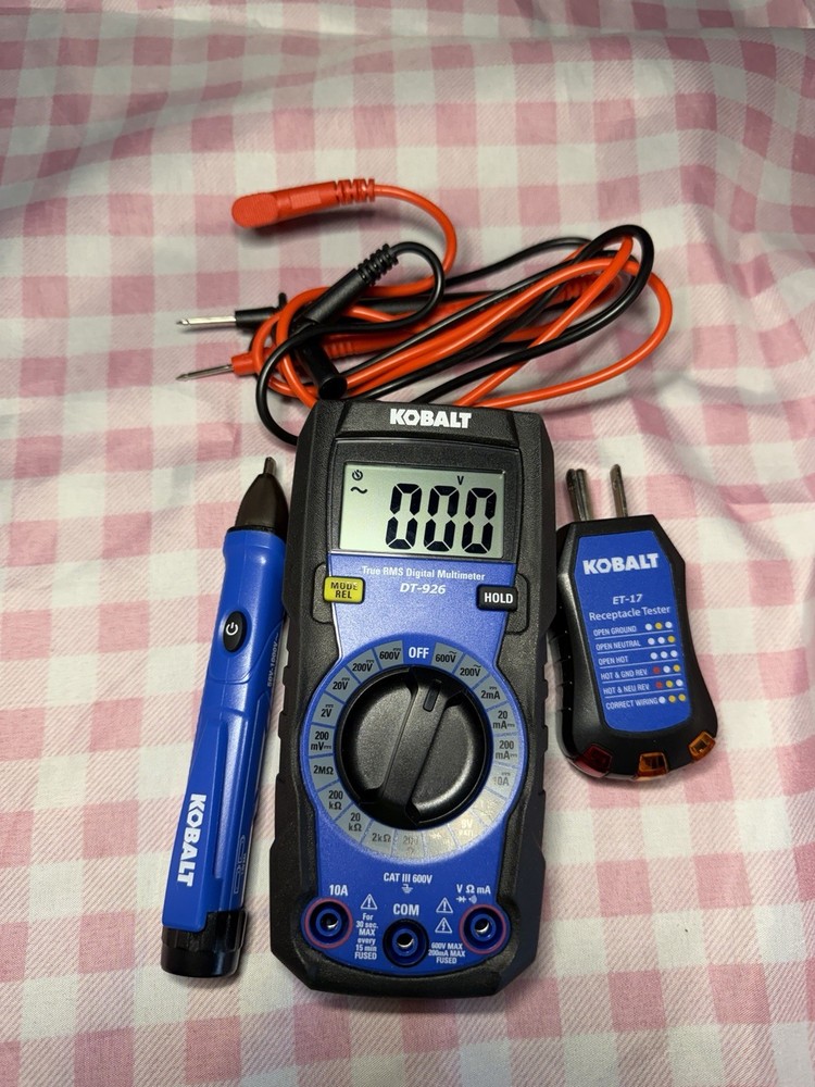 Kobalt 3pc Electrical Test Kit DT-926 Multimeter NCV & Receptacle Tester 2545066