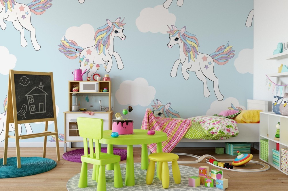3D Unicorn Clouds Pattern Wall Murals Wallpaper Murals Wall Sticker