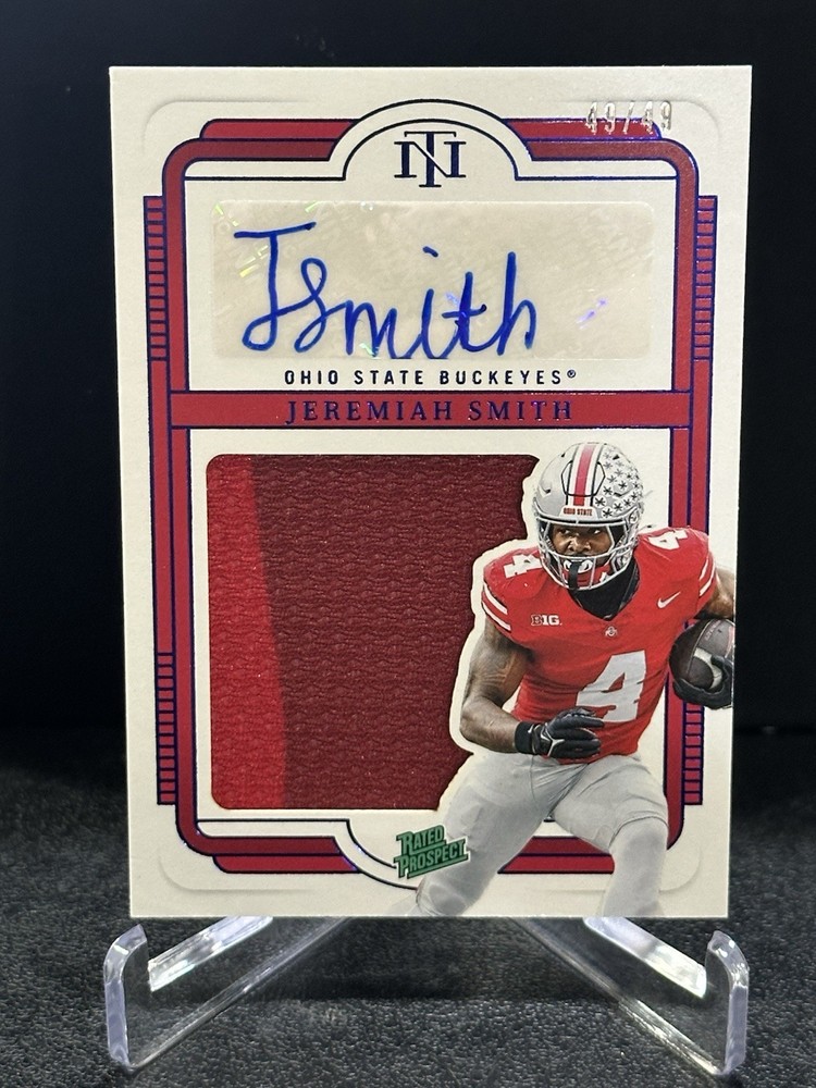 2025 Panini National Treasures Collegiate - College Silhouettes Signatures Jeremiah Smith #136 Blue /49 (AU, MEM, RC)