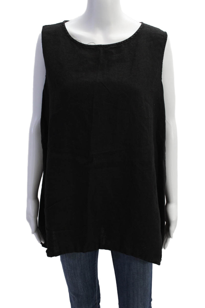 Ted Baker London Womens Linen Sleeveless Round Neck Wide Hem Top Black Size XLFree Shipping in US $100+ Orders | $6.95 Orders Below