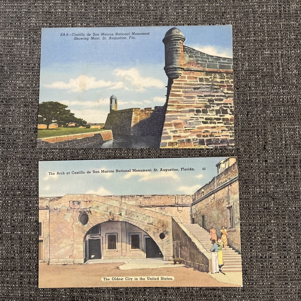 Linen Postcards St. Augustine, FL~Castillo De San Marcos National Monument Views