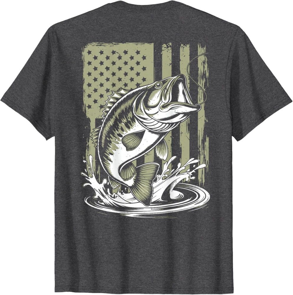 Fishing Camo Bass Fish American Flag Boy Men Fisherman Gift T-Shirt