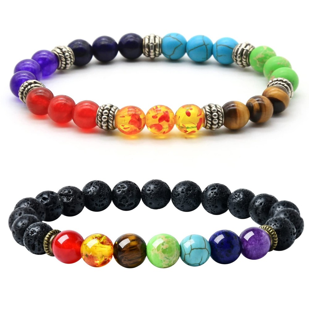 2pc Lava Stone 7 Chakra Bracelets Aromatherapy Diffuser for Couples  