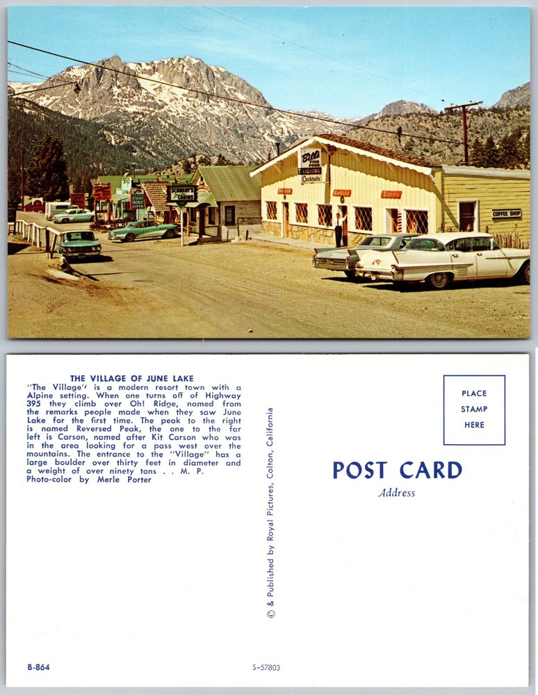 Village of June Lake California Street Scene Cars Mountains Postcard