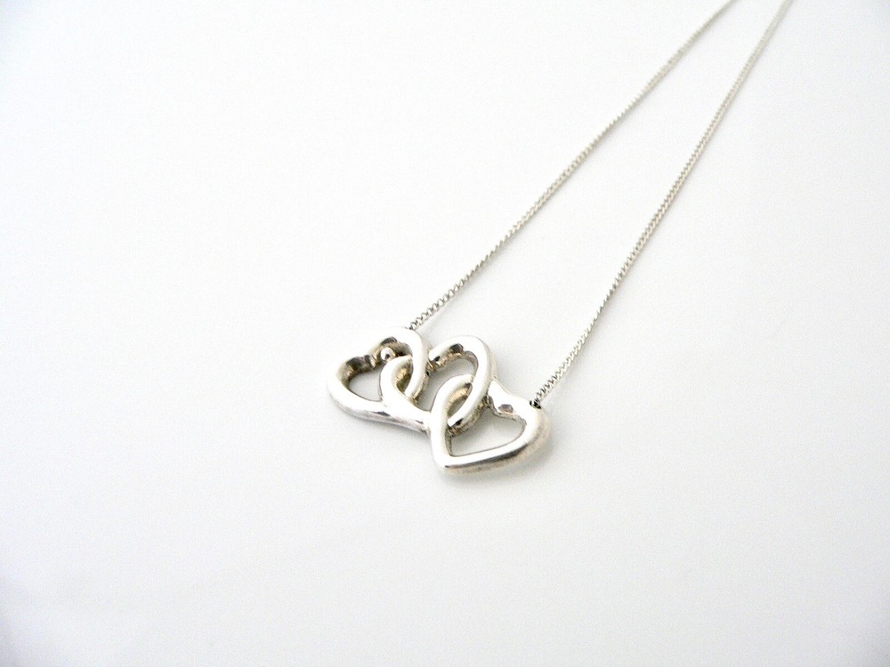 Tiffany & Co Triple Heart Necklace with 17.7 Inch Silver Chain Rare Love Gift