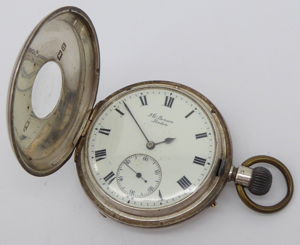 SUPERB ANTIQUE VICTORIAN SOLID SILVER J W BENSON HALF HUNTER POCKET WATCH 1899