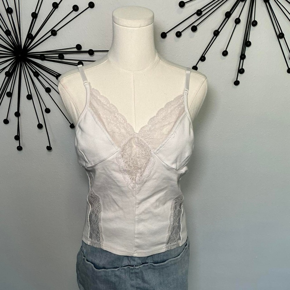 LIZETTE COLLECTION white lace trim cami tank top Y2K aesthetic size XL