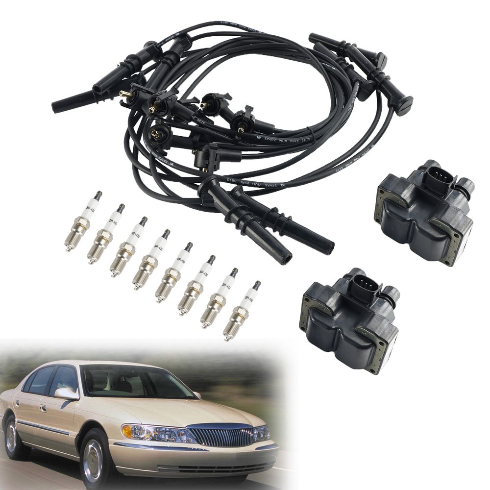 2pc Ignition Coil Pack + 8pc Spark Plugs & Wires Kit FD487 SP432 Ford Expedition F150 F250 F350