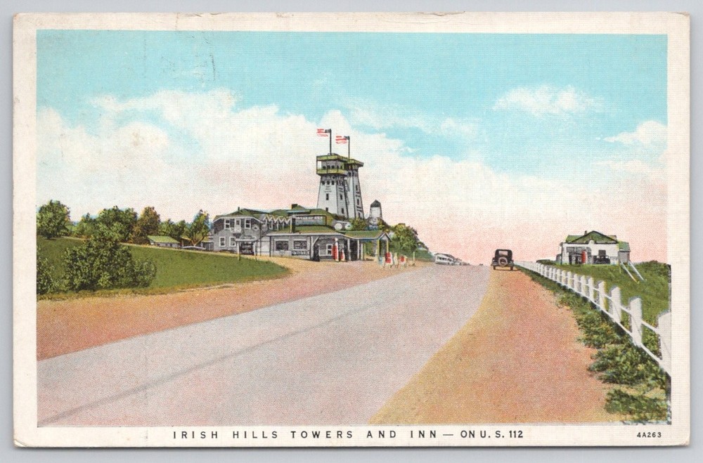 1938 Irish Hills Towers Inn US 112 Michigan Linen Postcard Curt Teich