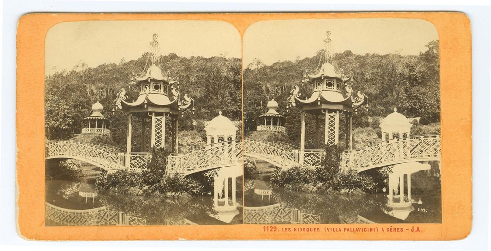 G1398~ ITALY – Genoa Villa Pallavicini c.1870 Stereoview – J. Andrieu, Paris