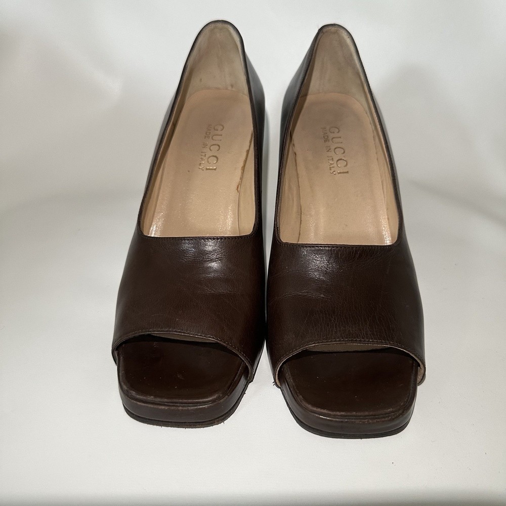 Gucci Brown Peep Toe Heels Womens Size 6.5B