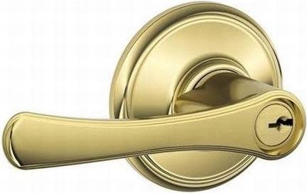 Schlage F51A-VLA Avila Brass Keyed Entry Door Lever Set Single Cylinder