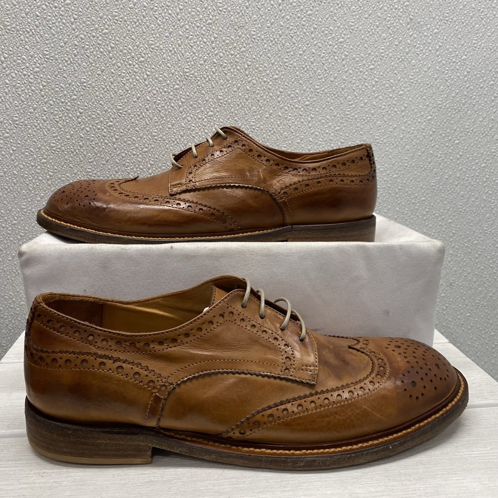 Moma Mens Size US 9 EU 42 Whiskey Brown Leather Lace Up Cap Toe Dress Shoes