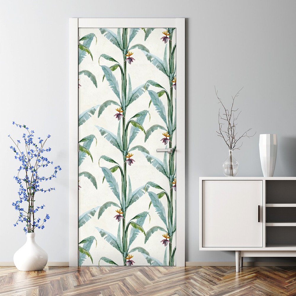 Tropical Shrubs Bubble-Free Self-Adhesive Door Decal Decor