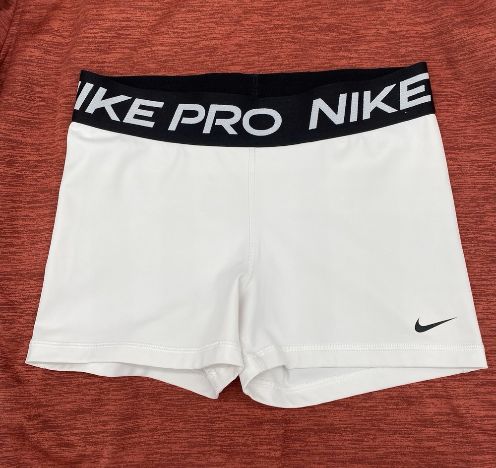 Nike Pro Dri-Fit Women's Athletic Shorts White With Black Waistband Size Medium