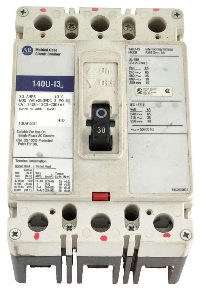 Allen-Bradley 140U-I3 Ser A 3-Pole 30 Amp Circuit Breaker