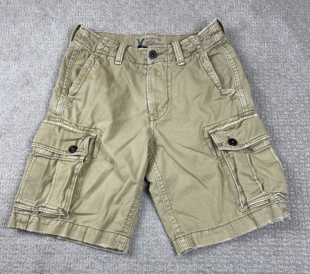 Vintage Y2K American Eagle Shorts Mens 28 Tan Beige Cargo Paratrooper Skater