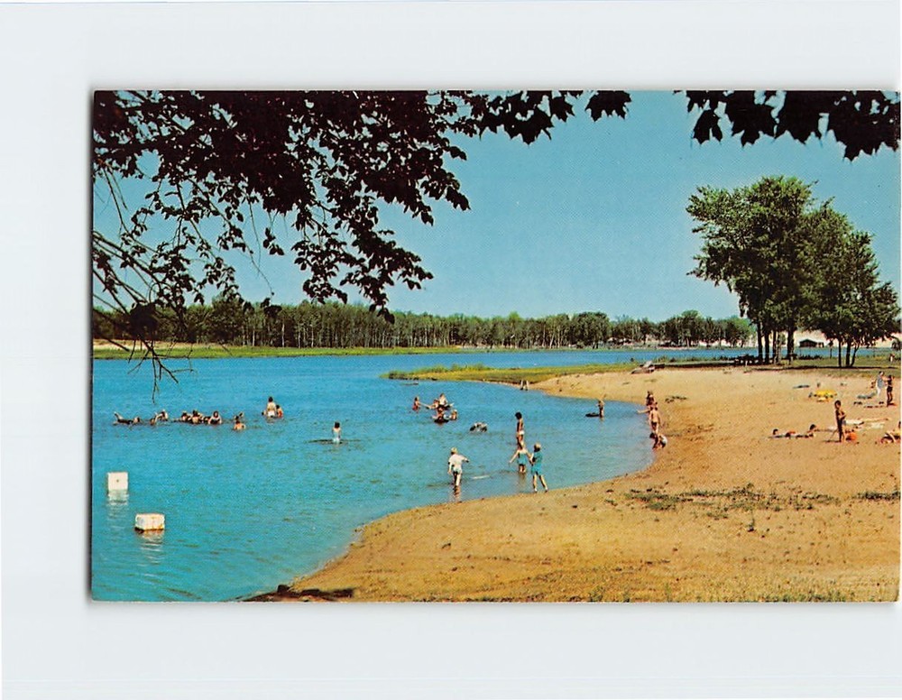 Postcard Beach Scene Lake Shamrock Clare Michigan USA