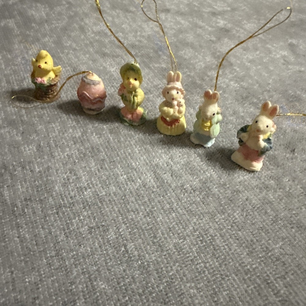 VTG Easter Bunny Rabbit Lot of 6 Tiny Ornaments Trinket Decor Fairy Garden Globe