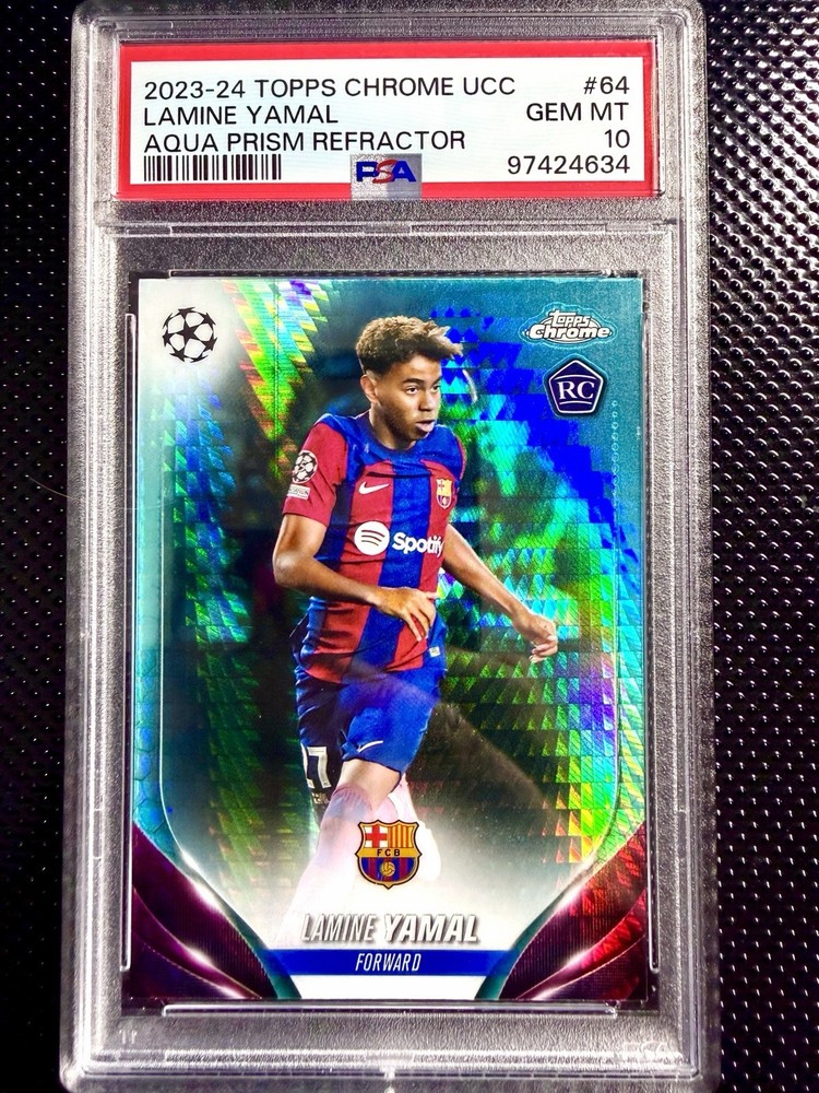 2023-24 Topps Chrome UCC Lamine Yamal Aqua Prism Refractor RC - PSA 10 GEM MINT