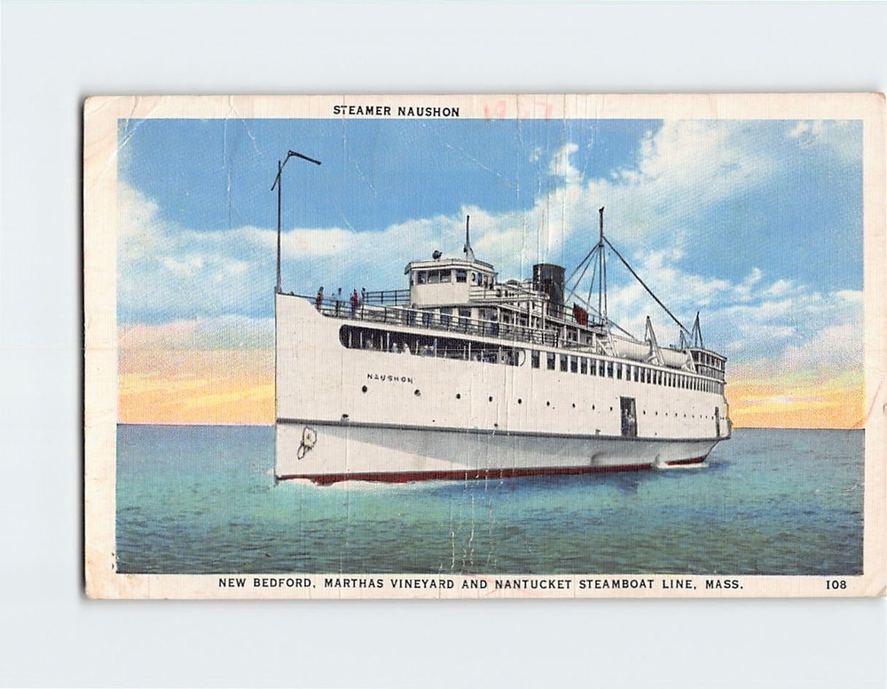 Postcard Steamer Naushon New Bedford Martha' Vineyard & Nantucket Steamboat Line