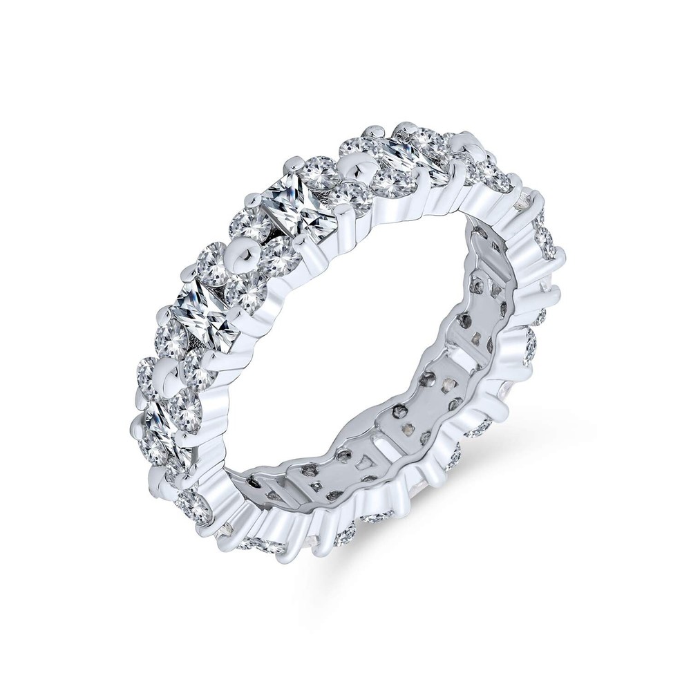 Timeless Cubic Zirconia AAA CZ Alternating Round & Baguette Flower Anniversar...