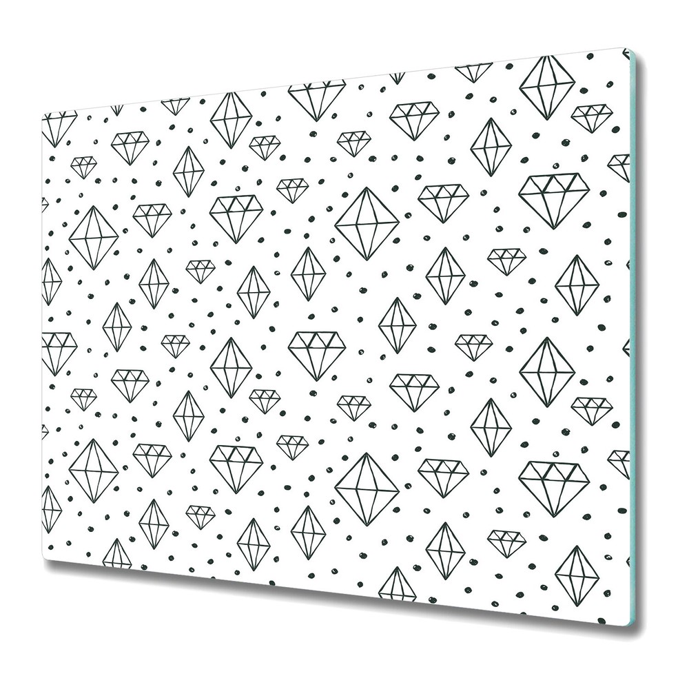 Tempered Glass Kitchen Chopping Board Hand Drawn Diamonds and dots Black & White