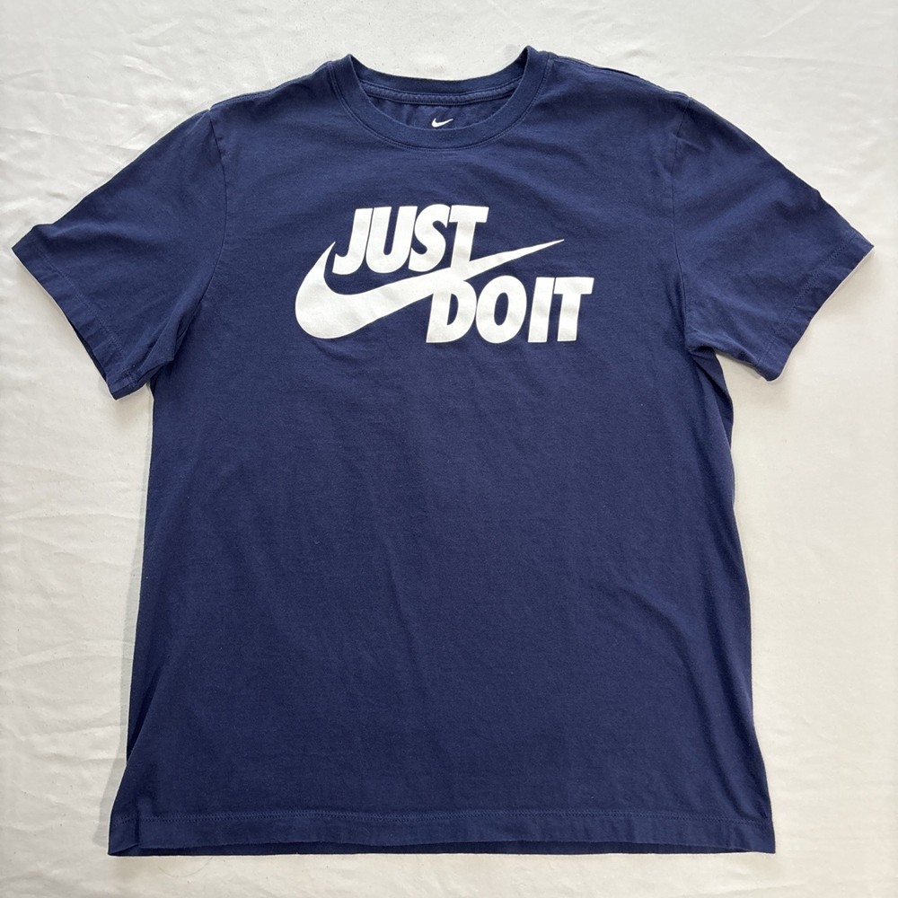 Nike Tee Mens Large Blue Short Sleeve T-Shirt Cotton Blend Swoosh Logo ✅ Sz M