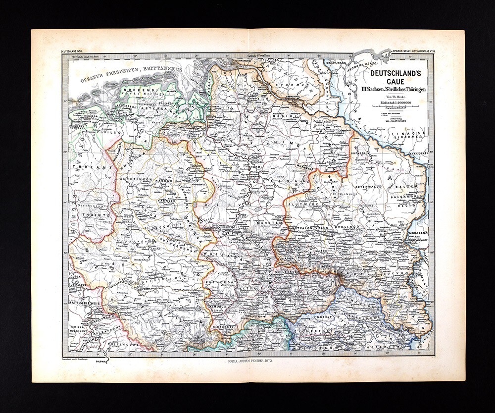 1880 Spruner Map Medieval Germany Sachsen Thuringen Westfalia Hamburg Brema