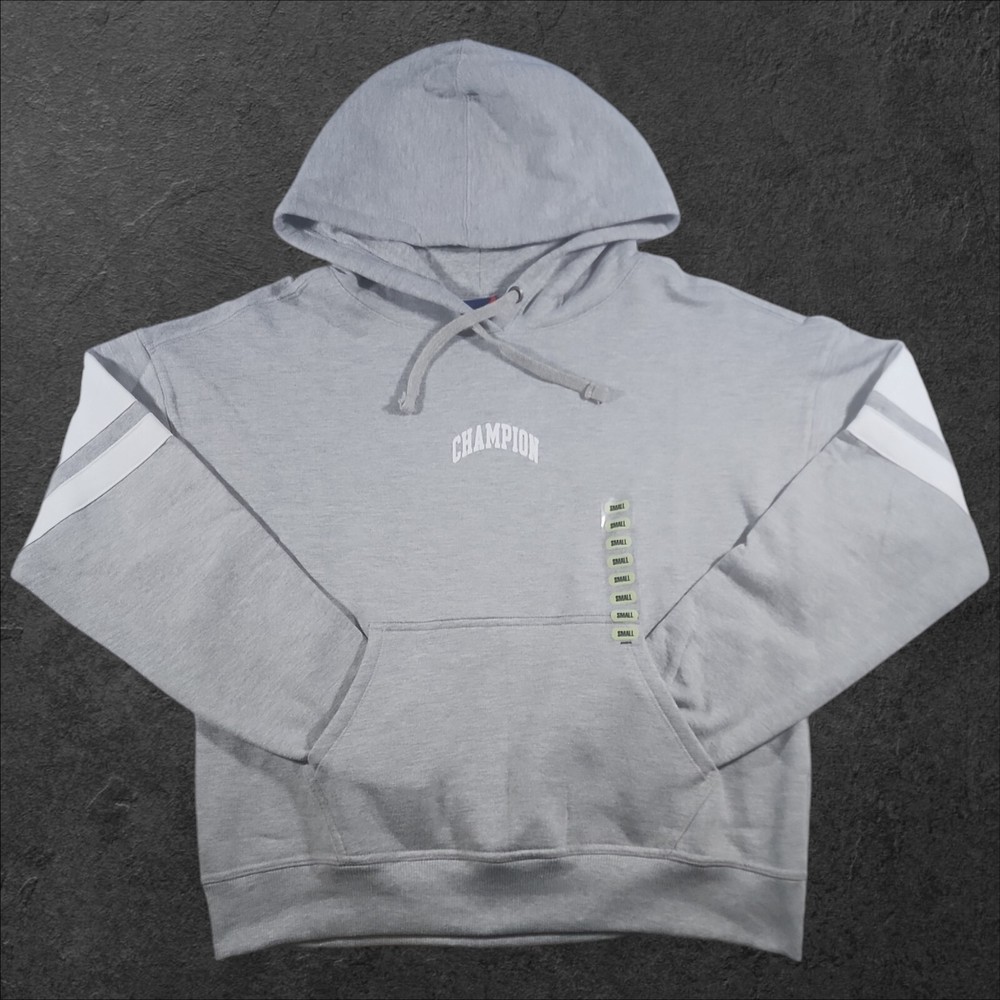 Champion Powerblend Hoodie Long Sleeve White Stripes Oxford Gray Womens Small NWT