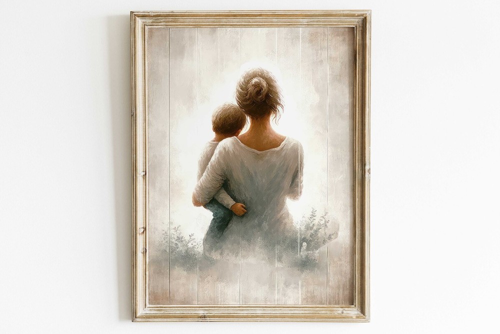 Mother And Son Wall Art Gift For Mothers Mom And Boy Child Art Print Mother