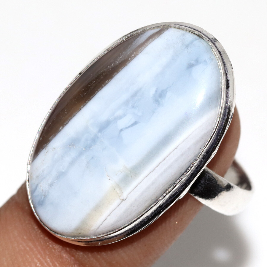 925 Silver Blue Owyhee Opal Handmade Ring US Size 10 Ethnic Jewelry