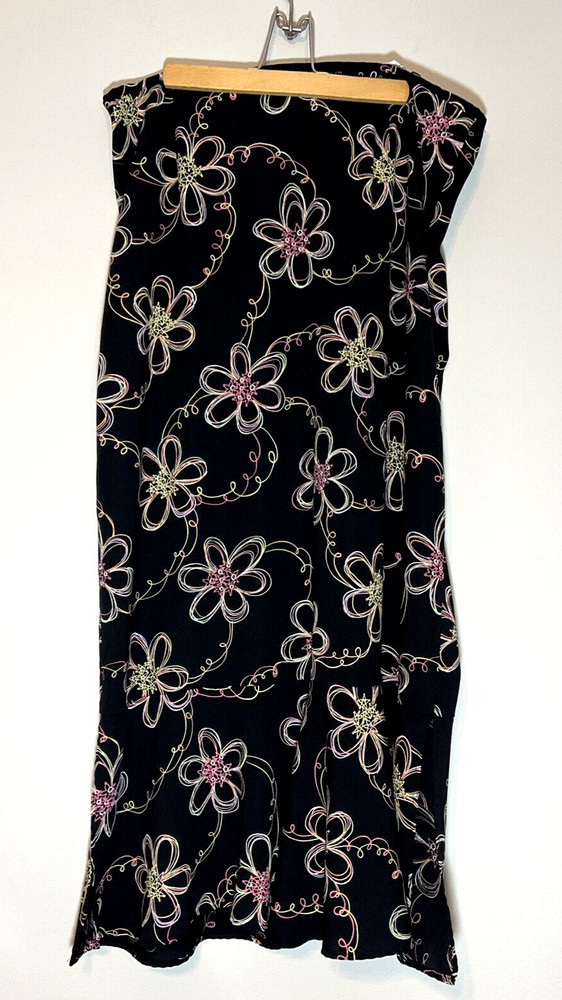 SAG HARBOR Womens Maxi Skirt Size 14 Black Floral Boho Retro A-Line