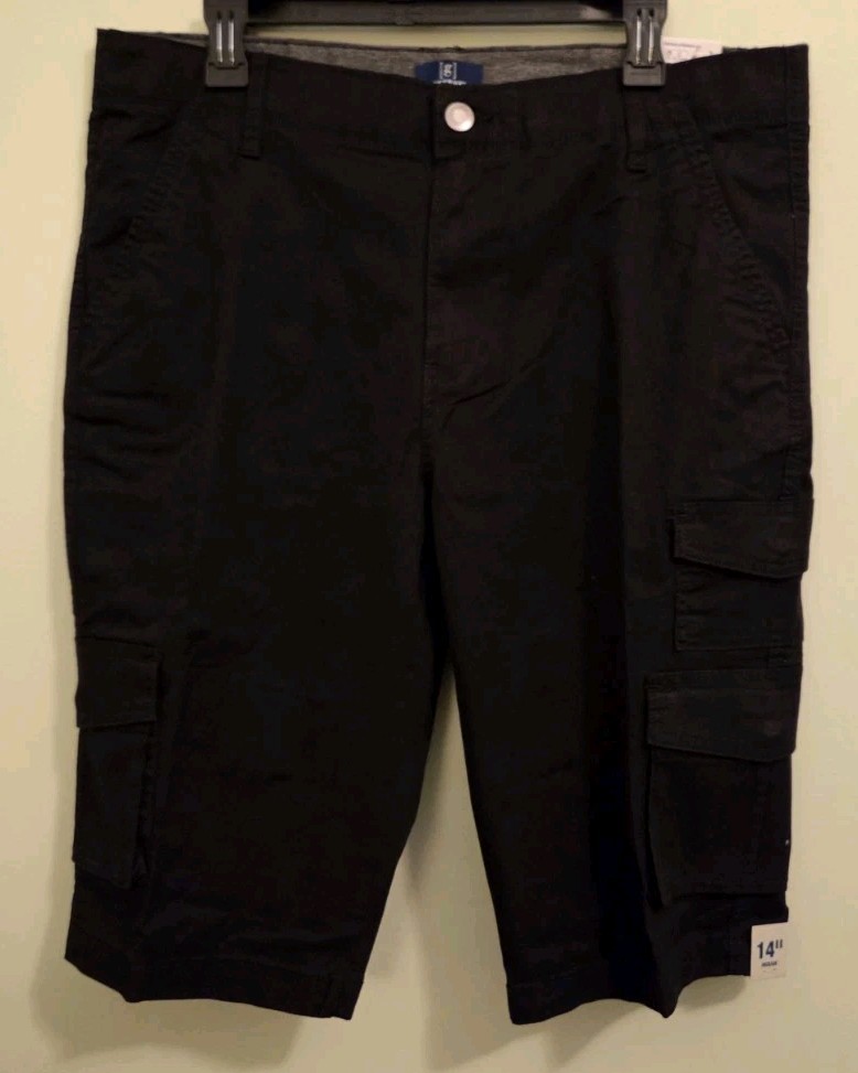 George Men's SIZE 36 Messenger Cargo Shorts BLACK SOOT Long Length 14