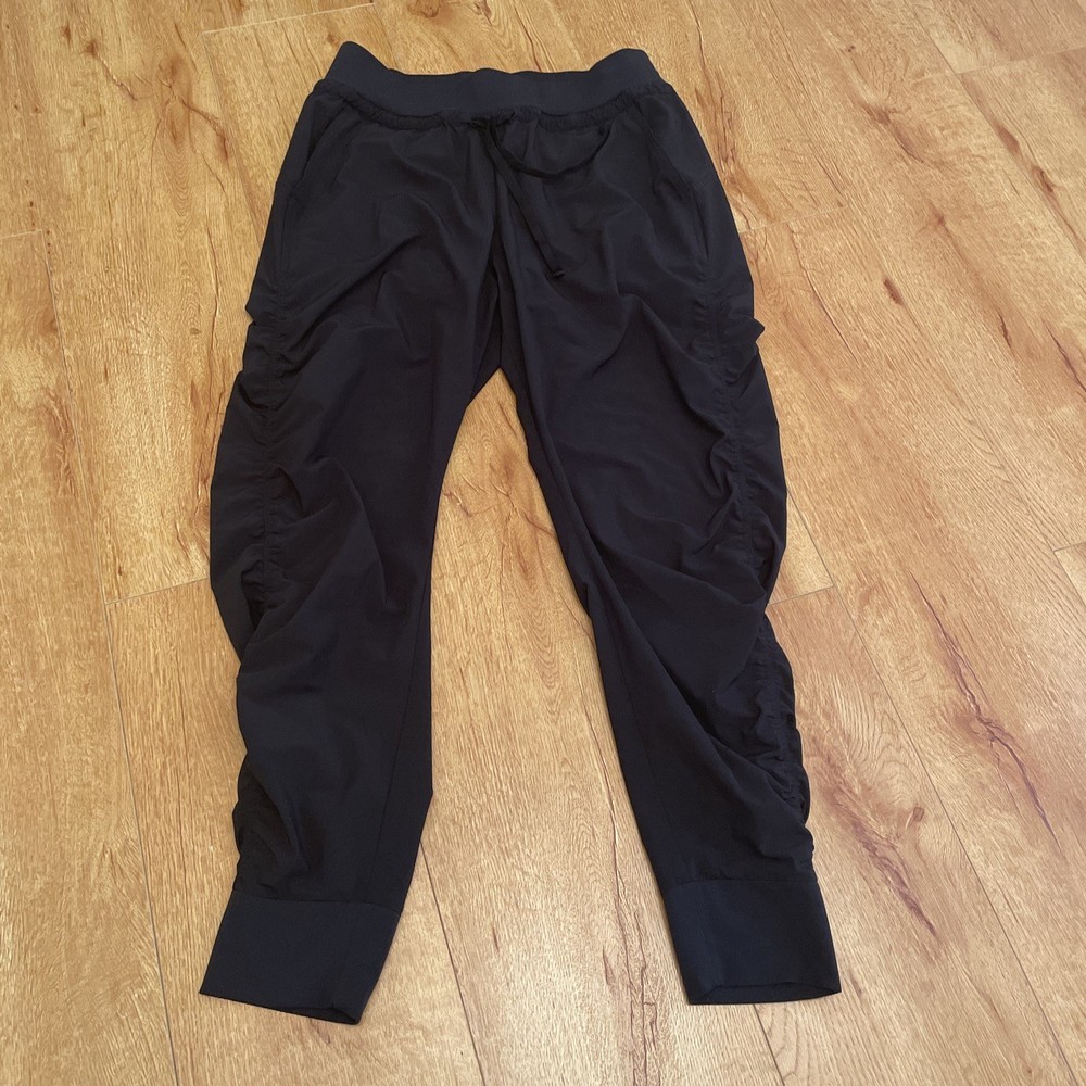 Athleta Womens Black Attitude Pockets Side Ruched Drawstring Jogger Pants Size 4