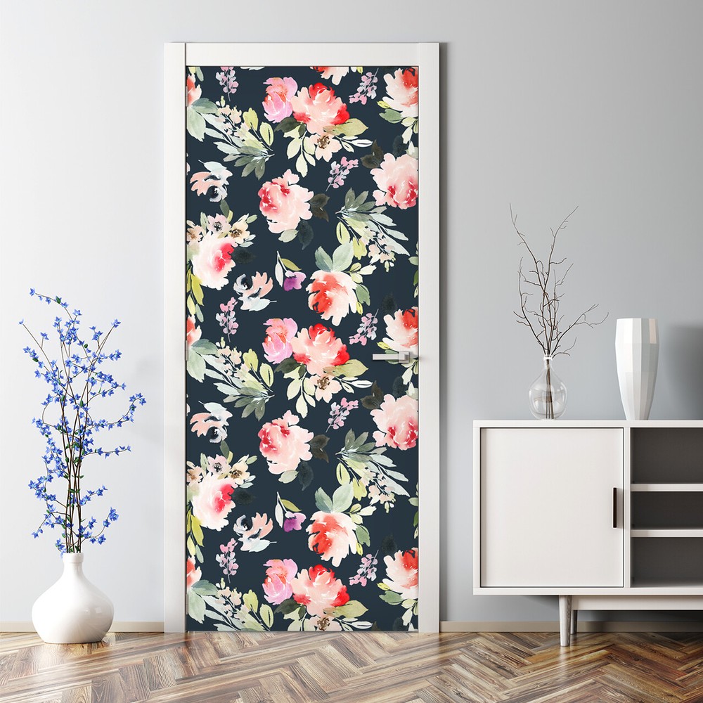 Summer flowers Bubble Free Door sticker Watercolour Colourful Home Decor