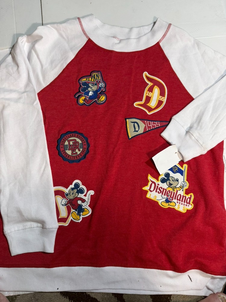 Disney Parks XL Sweatshirt Disneyland Resort Mickey Mouse Patches Red White NWOT