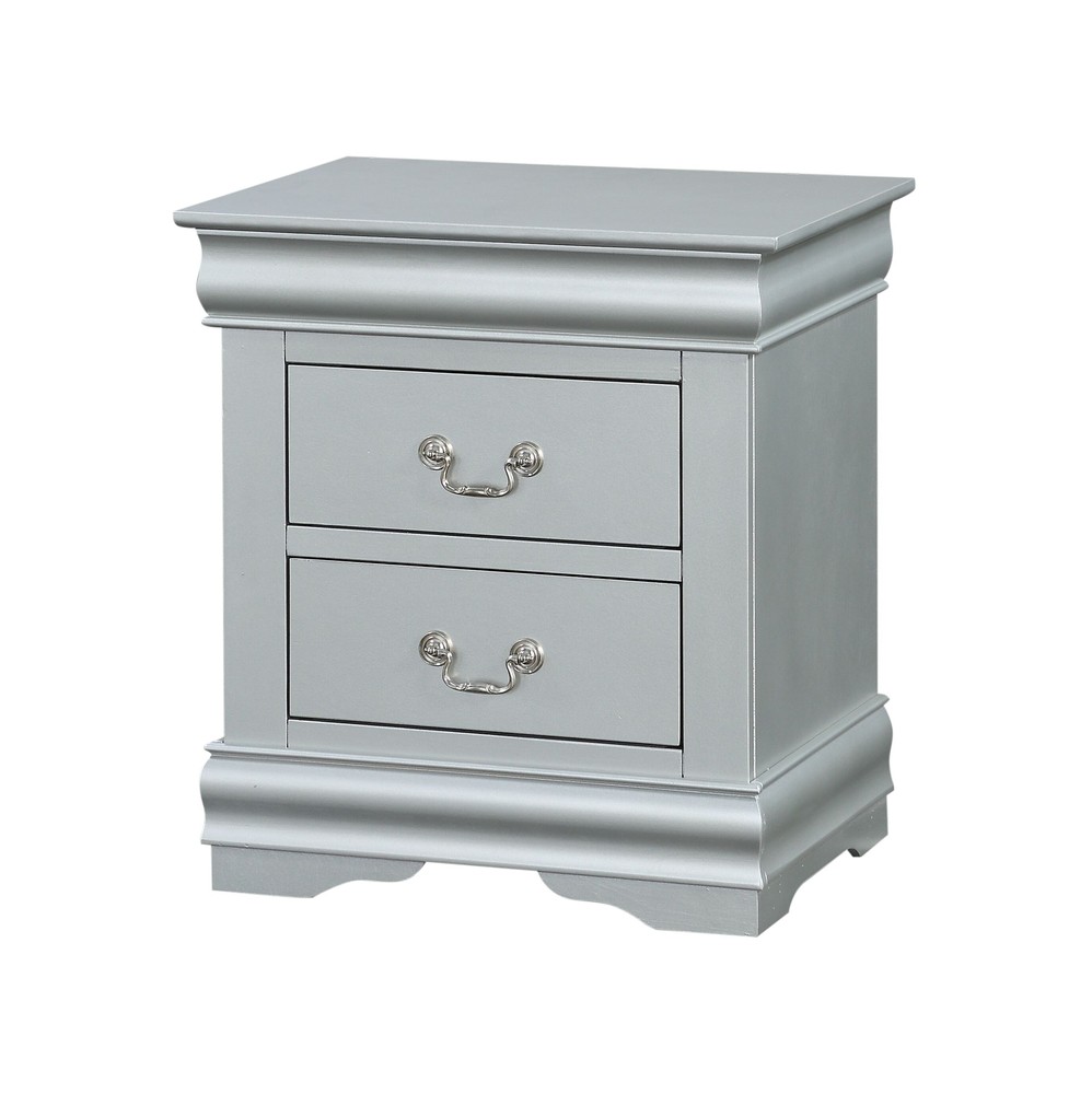 Louis Philippe III Platinum Finish Nightstand - Elegant Bedside Table