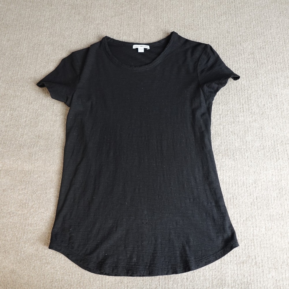 James Perse Womens Shirt Small Black Slubbed Cotton Curved Hem