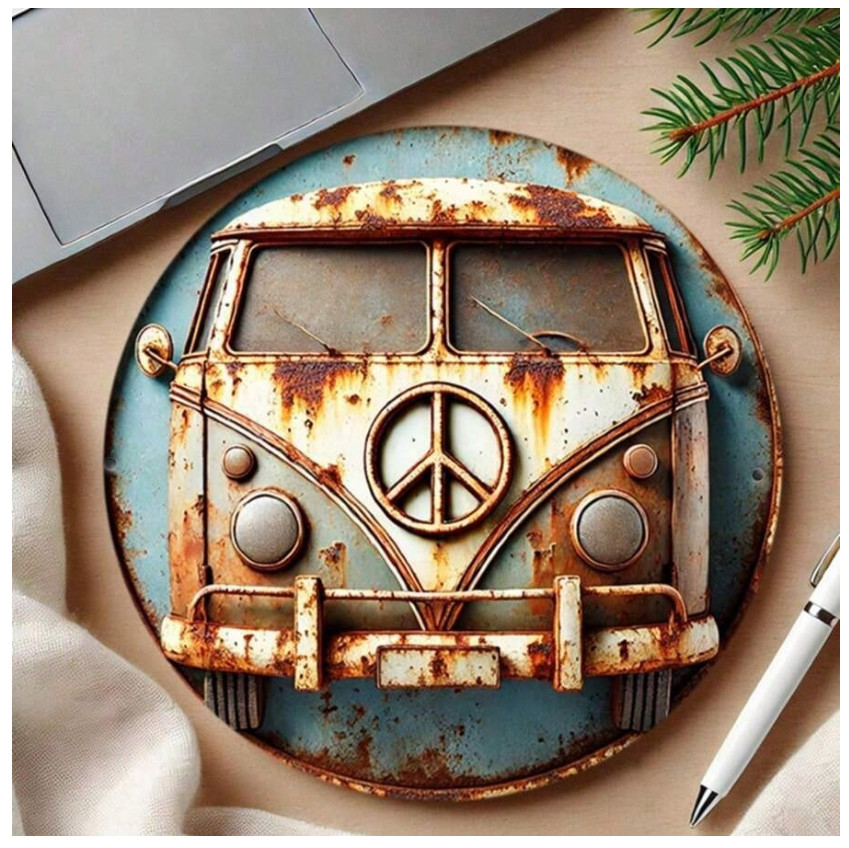 Vintage Camper & Peace Sign 2D Art, 8