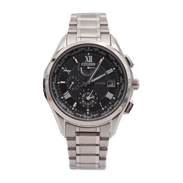 Citizen Exceed AT9110-58E Titanium Solar Radio Watch Black Dial Men's