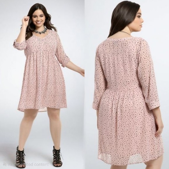 Torrid Plus Size 3X Pink Heart Print Shirt Dress Valentine's Day Sheer