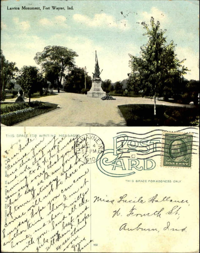 Lawton Monument Fort Wayne Indiana 1910 military Spanish American & Civil War