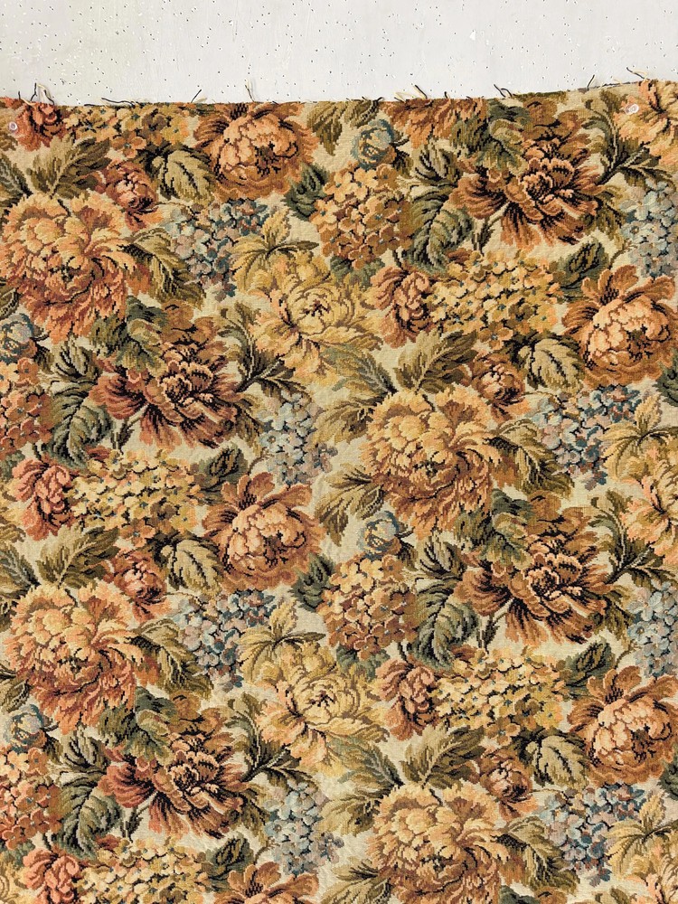 45x26 1928 French antique tapestry fabric panel sample book floral cotton heavy