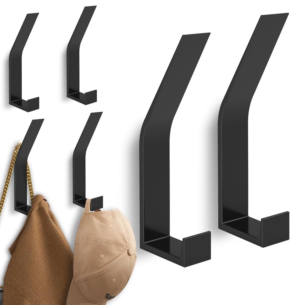 6 Pack Heavy Duty Wall Mount Coat Hooks for Hats Jackets and More
