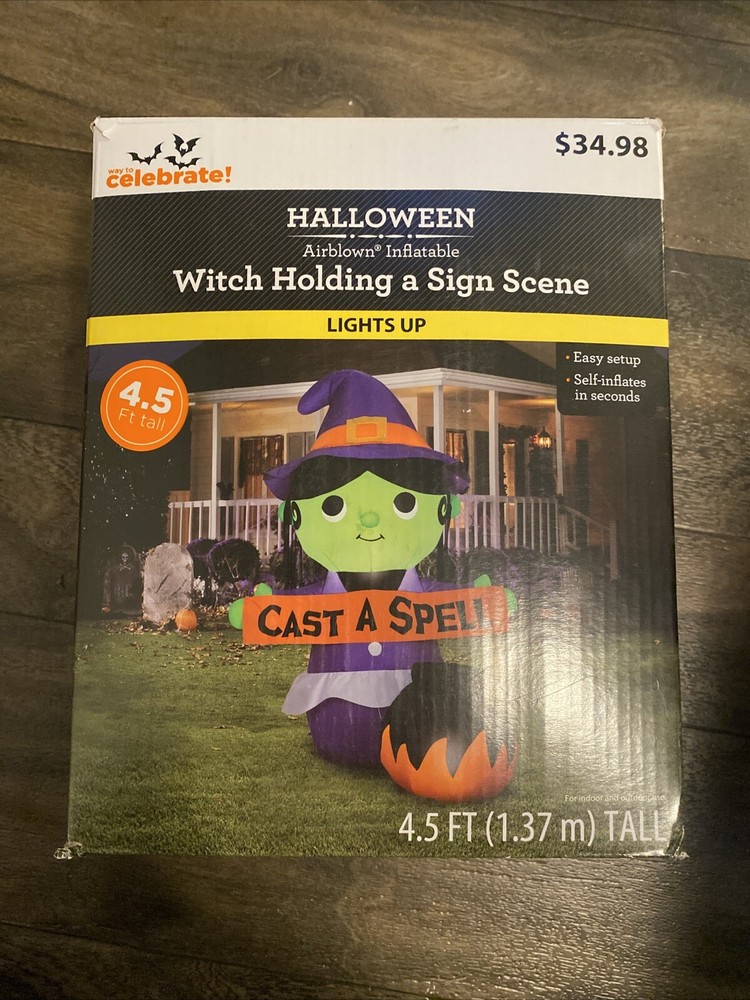 Airblown Inflatable Witch holding A Sign Scene 4.5 Ft