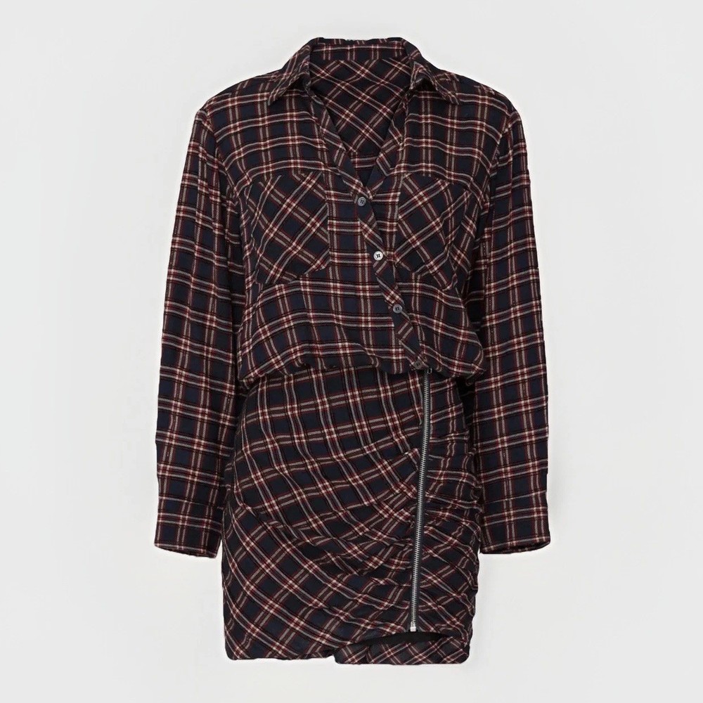Veronica Beard Dress Women 12 Karen Mini Plaid Zipper Long Sleeve V-Neck Preppy