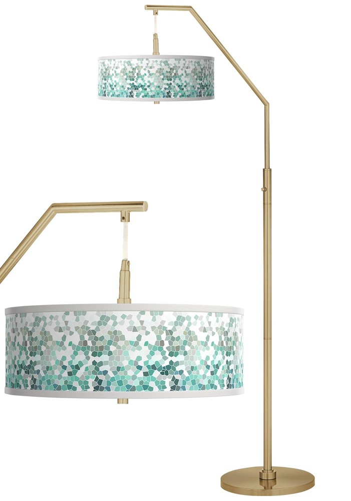 Aqua Mosaic Giclee Warm Gold Arc Floor Lamp