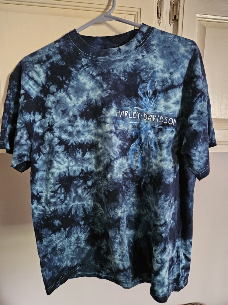 Harley Davison Blue ti dye t-shirt MENS Large Motorcycle Biker