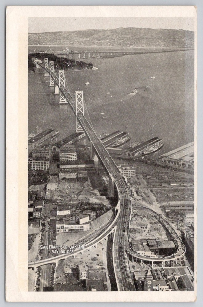 Vintage San Francisco Oakland Bay Bridge Aerial View Postcard